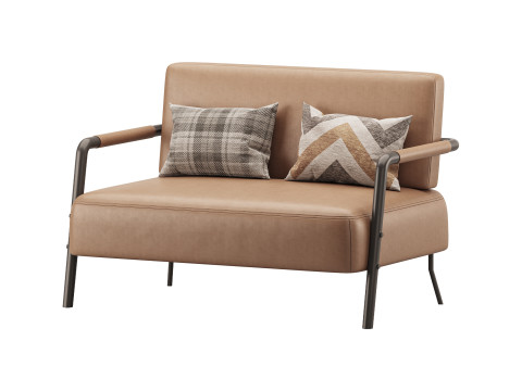 Casual Solid Color Living Room Loveseat in Grey 3D Model