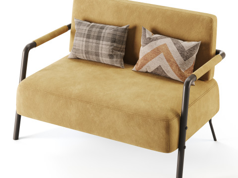 Casual Solid Color Living Room Loveseat in Grey 3D Model