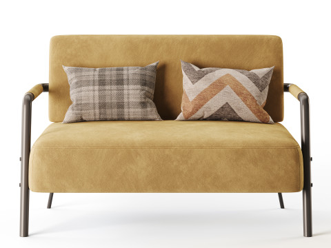 Casual Solid Color Living Room Loveseat in Grey 3D Model