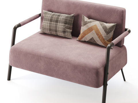 Casual Solid Color Living Room Loveseat in Grey 3D Model