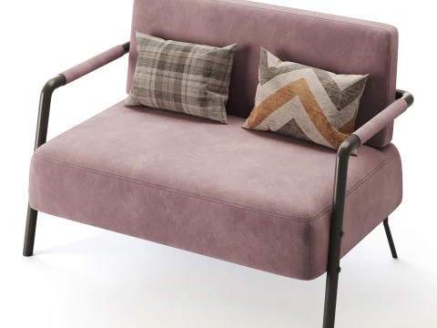 Casual Solid Color Living Room Loveseat in Grey 3D Model