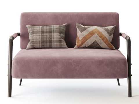Casual Solid Color Living Room Loveseat in Grey 3D Model