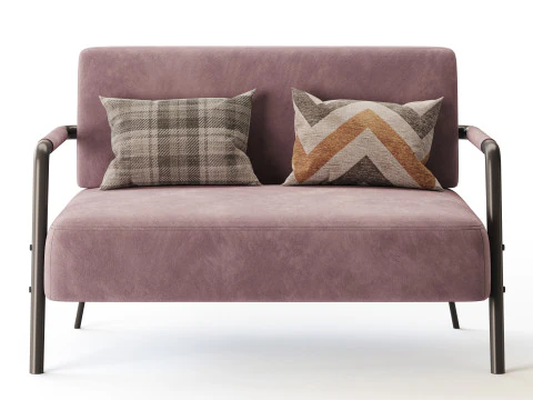 Casual Solid Color Living Room Loveseat in Grey 3D Model