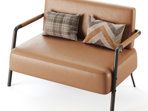 Casual Solid Color Living Room Loveseat in Grey 3D Model