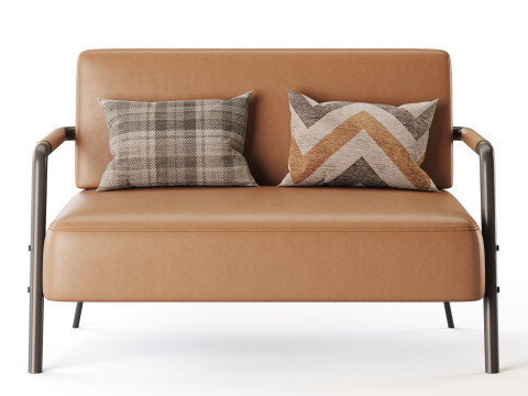 Casual Solid Color Living Room Loveseat in Grey 3D Model