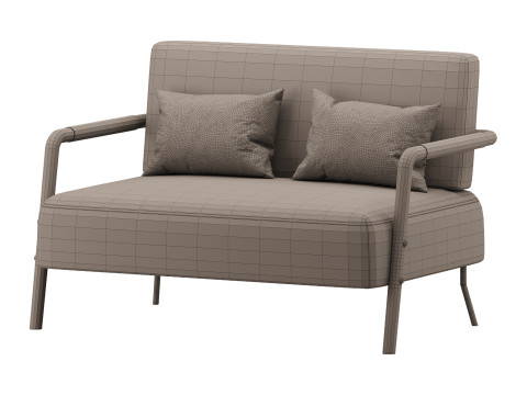 Casual Solid Color Living Room Loveseat in Grey 3D Model