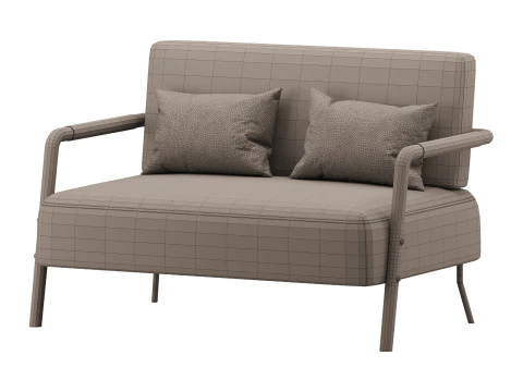 Casual Solid Color Living Room Loveseat in Grey 3D Model