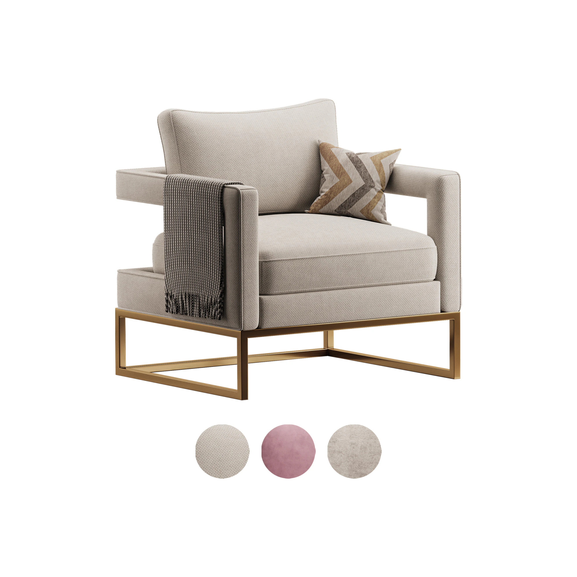 Avery Pink Velvet Chair With 3D Model .c4d .max .obj .3ds .fbx .stl .blend 