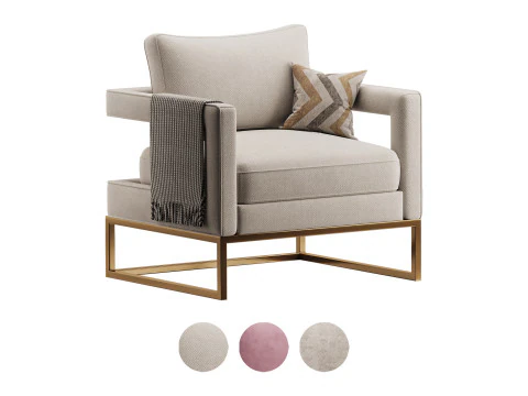 Sedia Avery in velluto rosa con Modello 3D