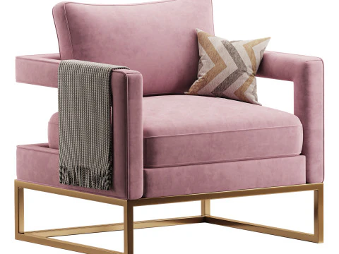 Avery Pink Velvet Chair With 3D Model