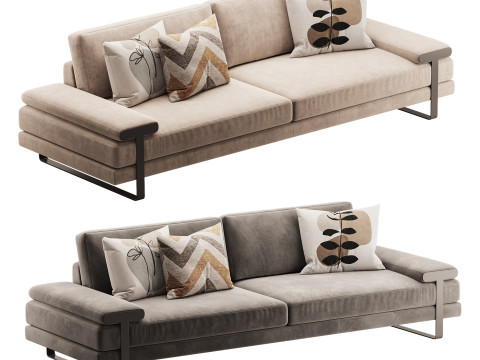Full Grain Cow Leather Upholstered Sofa 3Dモデル