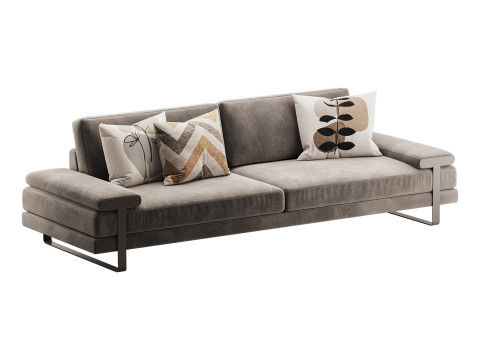 Full Grain Cow Leather Upholstered Sofa 3Dモデル