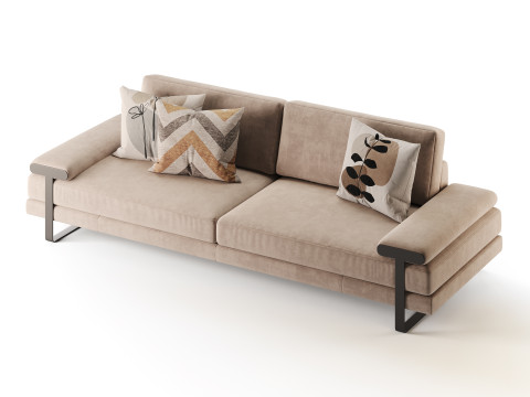 Full Grain Cow Leather Upholstered Sofa 3Dモデル