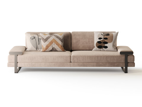 Full Grain Cow Leather Upholstered Sofa 3Dモデル
