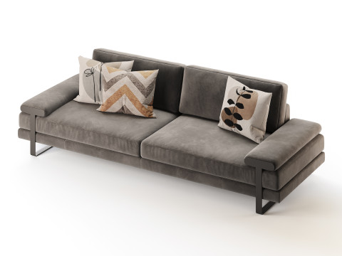 Full Grain Cow Leather Upholstered Sofa 3Dモデル