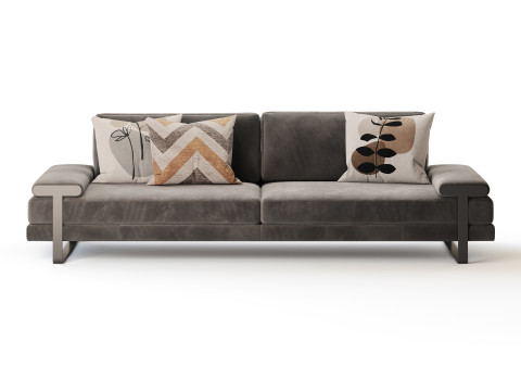 Full Grain Cow Leather Upholstered Sofa 3Dモデル