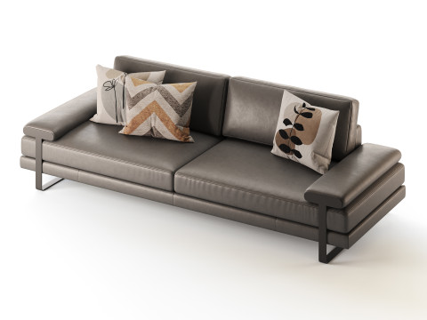 Full Grain Cow Leather Upholstered Sofa 3Dモデル