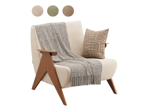 Kursi Berlengan Kayu Ash Nordic Model 3D