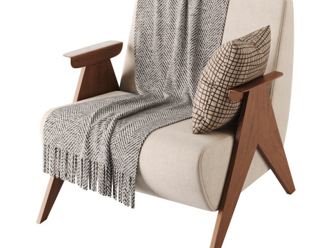 Nordic Ash Wood Arm Chair 3Dモデル