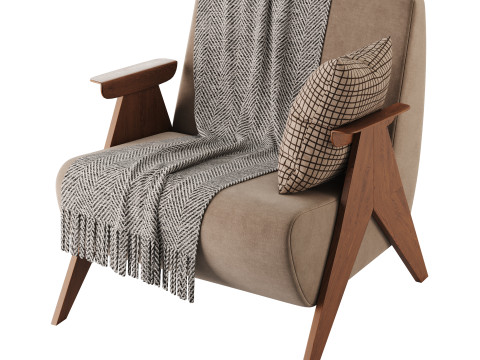 Nordic Ash Wood Arm Chair 3Dモデル