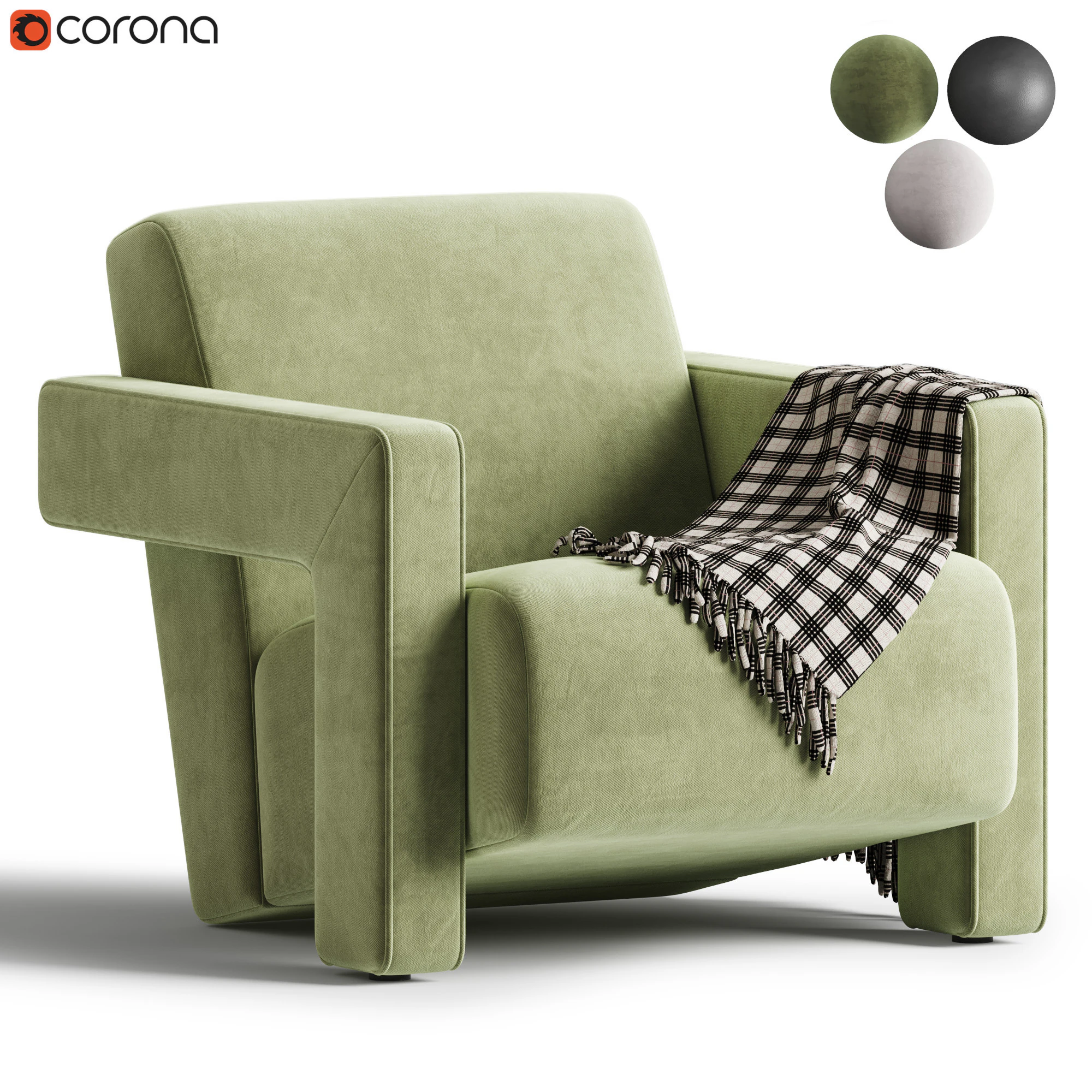 Brompton Sculptural Armchair Lichen Velvet 3D Model .c4d .max .obj .3ds .fbx .stl .blend 