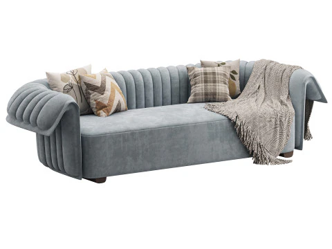 Curved Sofa Microfiber Leather 3D Model