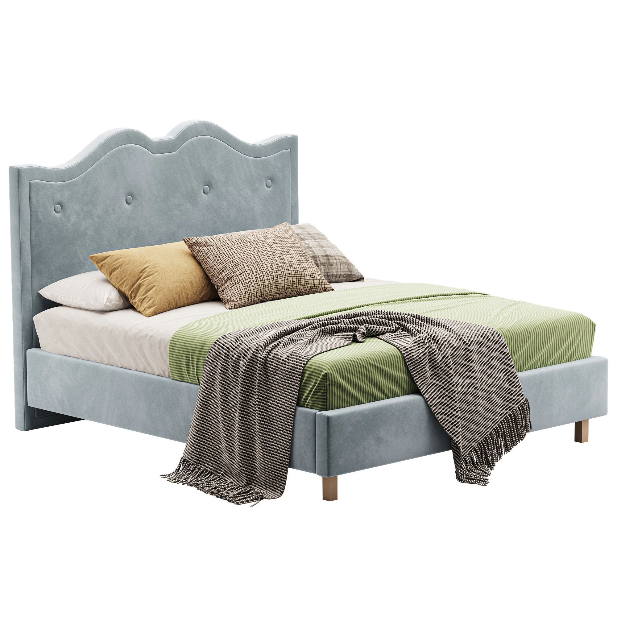 Double bed blue Williams 3D Model .c4d .max .obj .3ds .fbx .stl .blend 