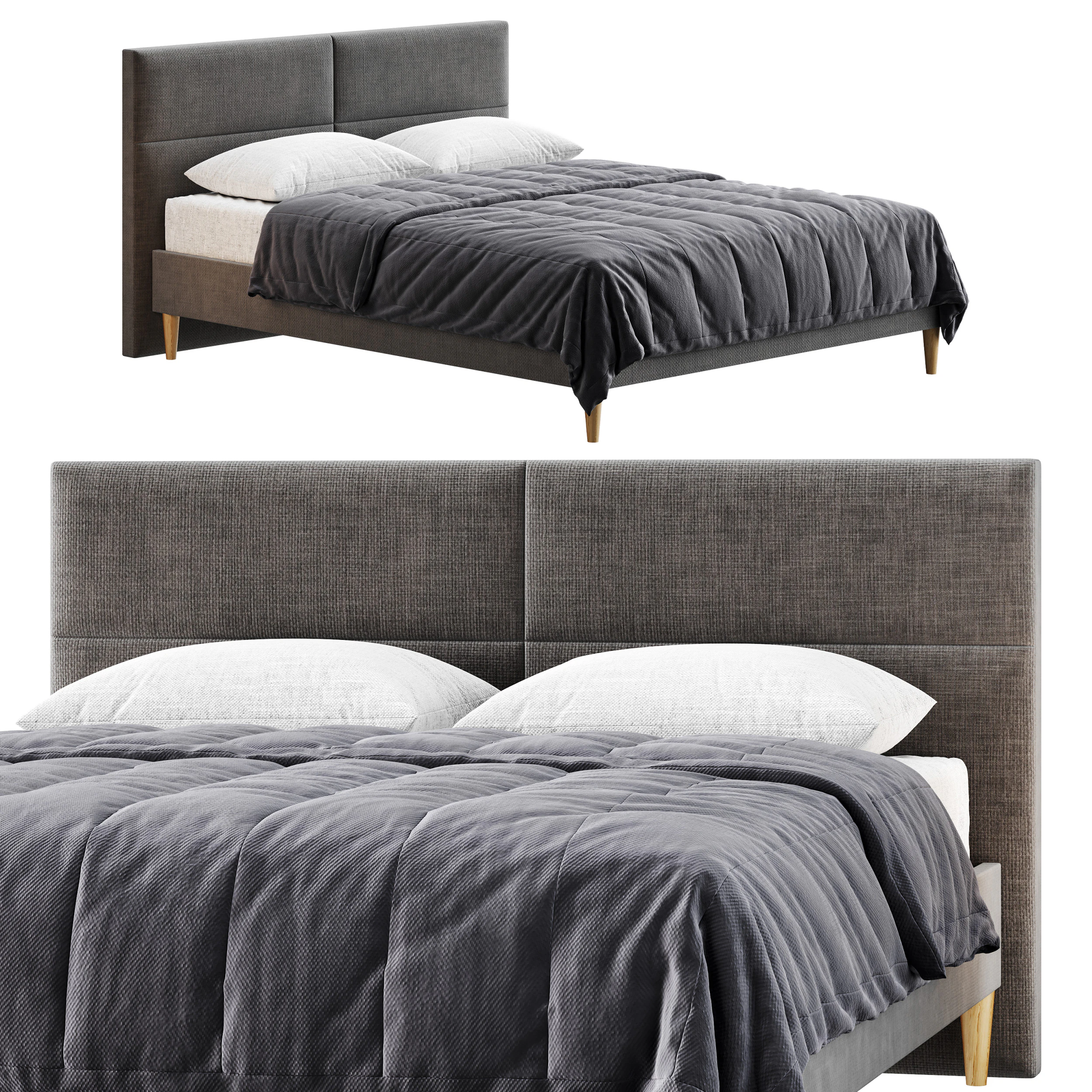 Double bed Elyna 3D Model .c4d .max .obj .3ds .fbx .stl .blend 