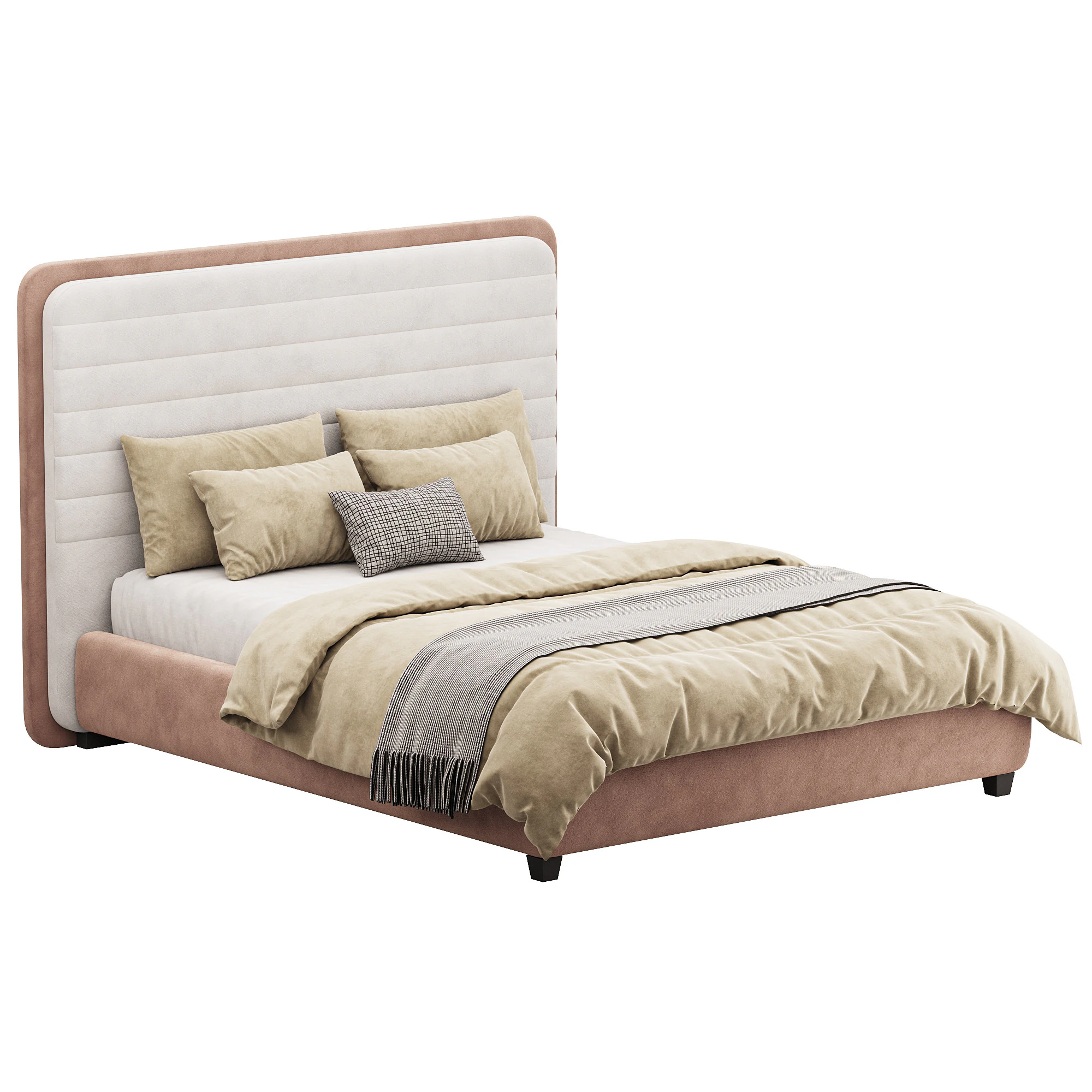 Double bed with upholstered headboard 180x200 3D Model .c4d .max .obj .3ds .fbx .stl .blend 