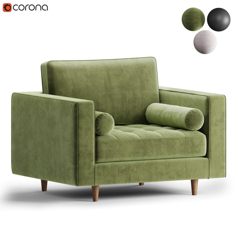Henrietta Armchair Moss Green Velvet 3D 모델 .c4d .max .obj .3ds .fbx .stl .blend