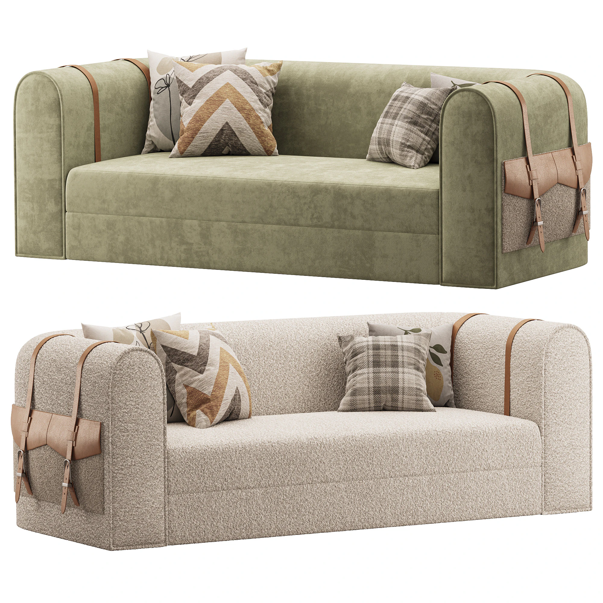 Modern White Boucle 3 Seater Sofa 3D Model .c4d .max .obj .3ds .fbx .stl .blend 