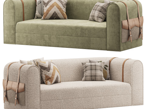 Modern White Boucle 3 Seater Sofa 3D Model