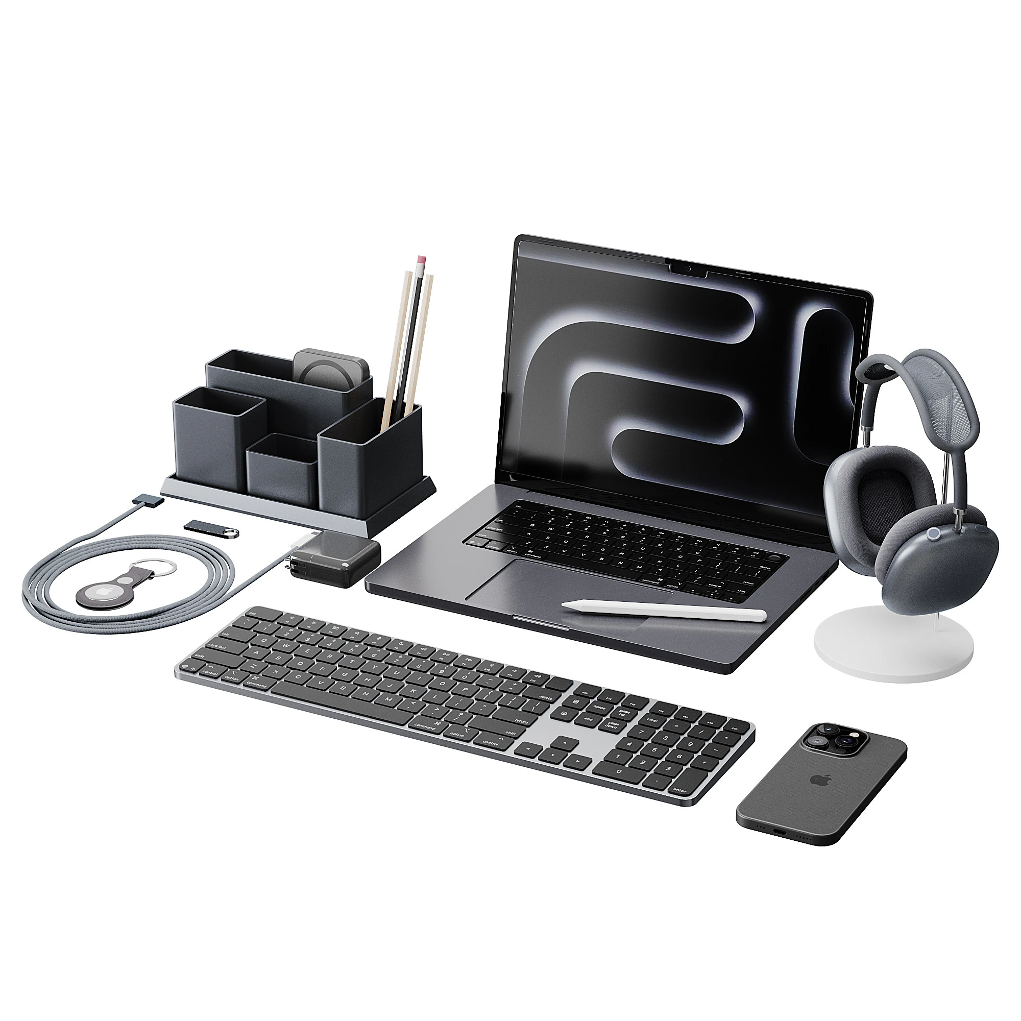 Set of Apple equipment 01 3D Model .c4d .max .obj .3ds .fbx .stl .blend 
