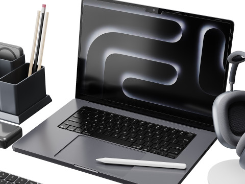 Set of Apple equipment 01 3D 모델