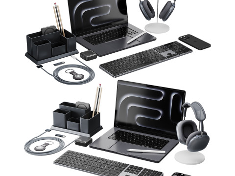 Set of Apple equipment 01 3D 모델