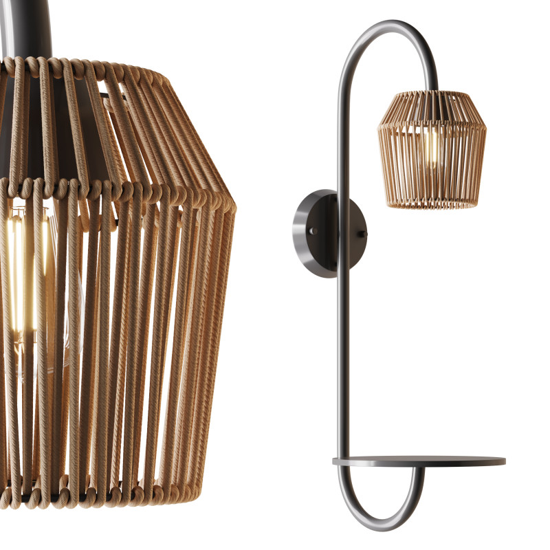 Alyza Rattan Plug-in Armed Sconce with Tray Table and Bulb Included 3D Model .c4d .max .obj .3ds .fbx .stl .blend