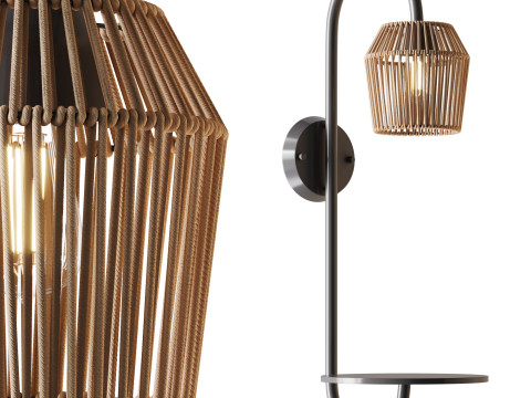 Alyza Rattan Plug-in Armed Sconce with Tray Table and Bulb Included 3D Model
