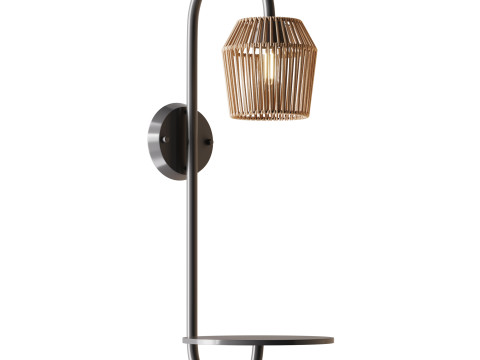 Alyza Rattan Plug-in Armed Sconce with Tray Table and Bulb Included 3D Model