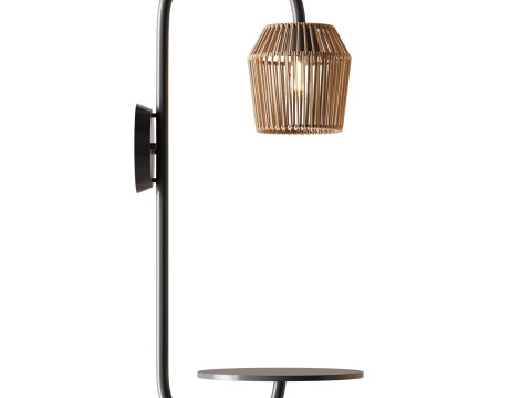 Alyza Rattan Plug-in Armed Sconce with Tray Table and Bulb Included 3D Model