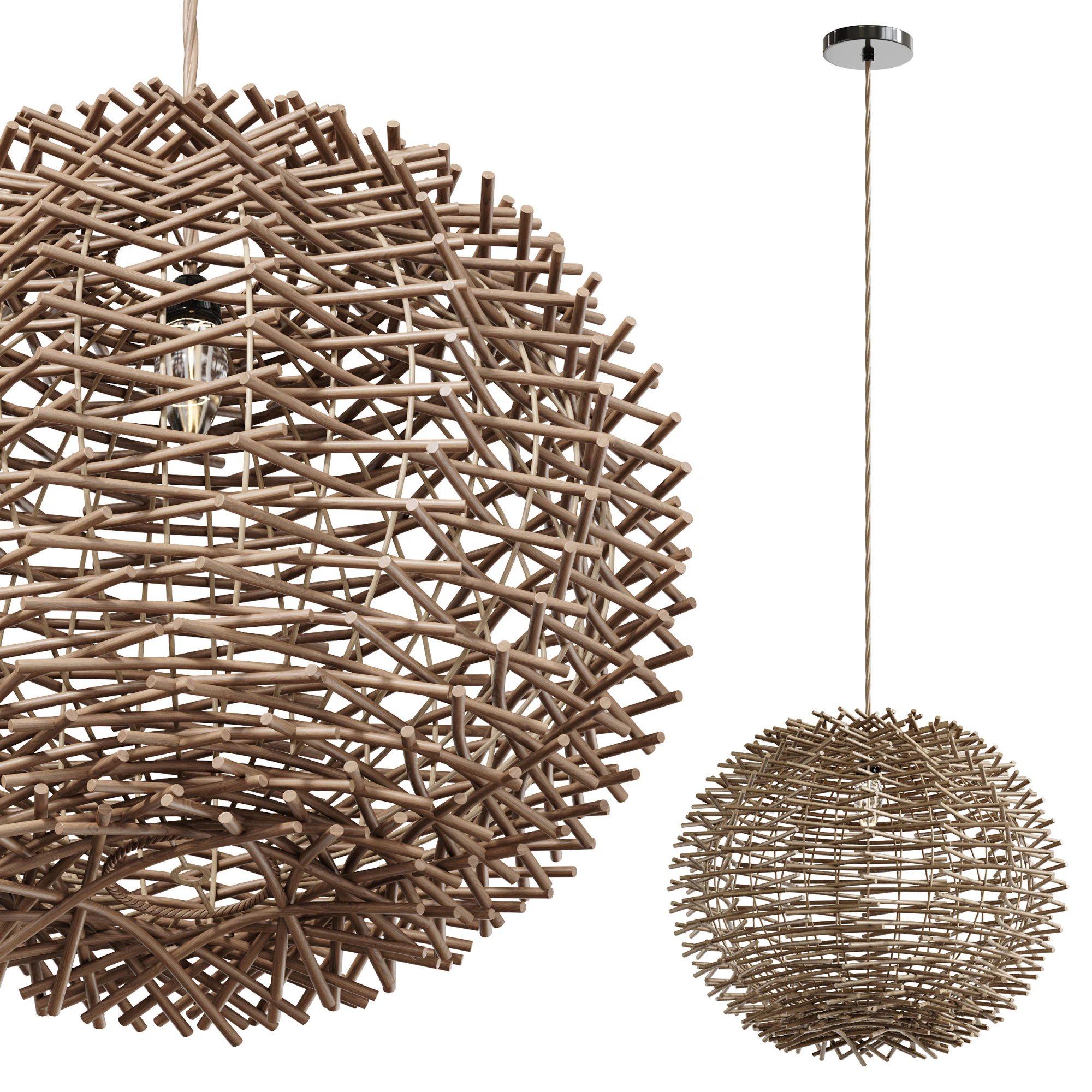 Bird Nest Rattan Lampshade Pendant Light 3D Model .c4d .max .obj .3ds .fbx .stl .blend 
