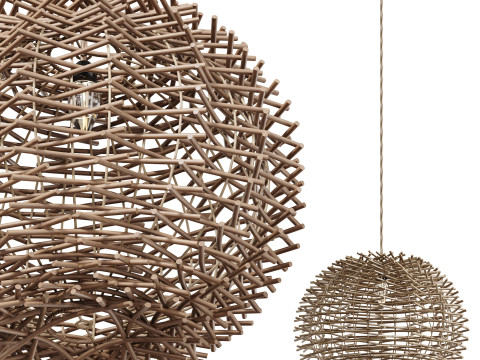 Bird Nest Rattan Lampshade Pendant Light 3D Model