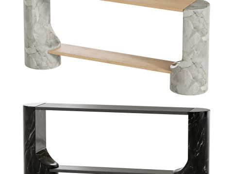 Black Marble and Oak Wood Console Table Reviews 3D Модель