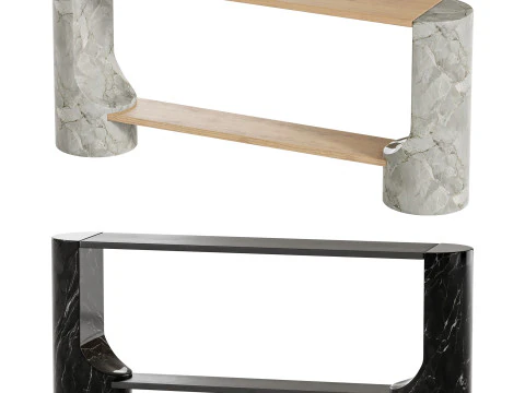 Bewertungen f&uuml;r Konsolentische aus schwarzem Marmor und Eichenholz 3D Modell