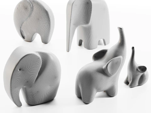 Elephant sculptures 3D Model