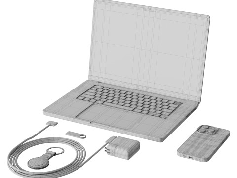Set of Apple equipment 01 3D 모델