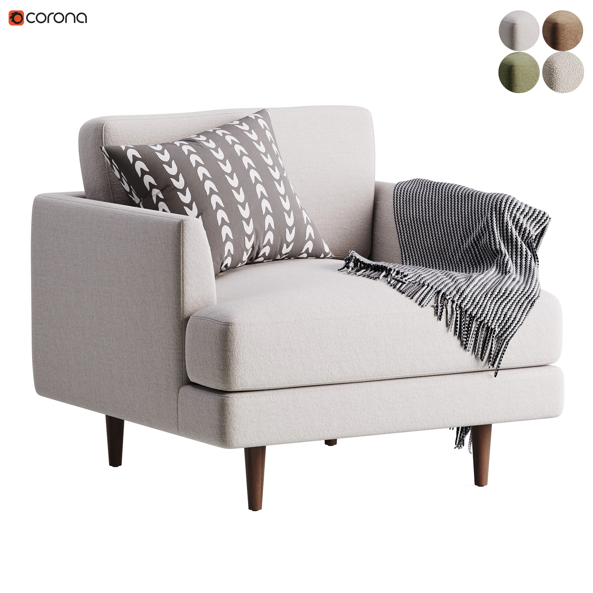 Aric single seat sofa 3D Model .c4d .max .obj .3ds .fbx .stl .blend 