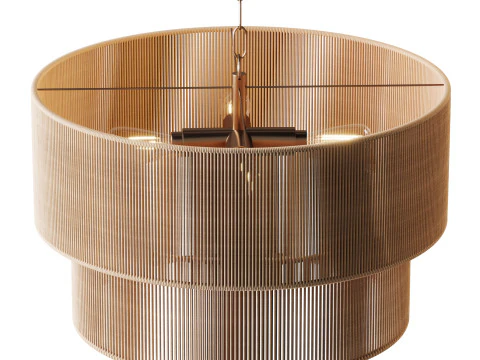 5-Lights Hand-Woven Rattan Pendant Light 3D Model