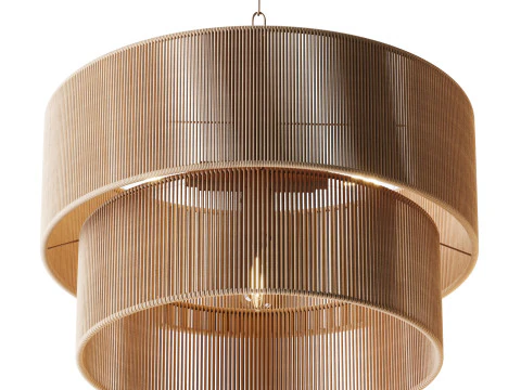 5-Lights Hand-Woven Rattan Pendant Light 3D Model