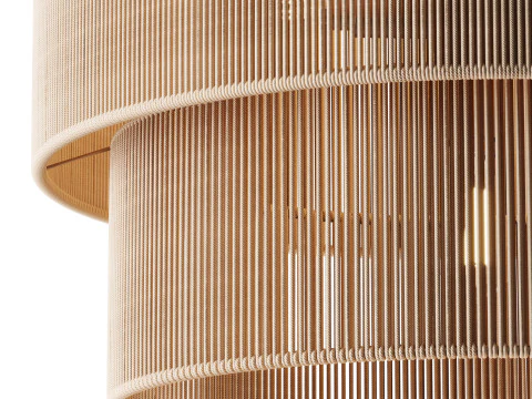 5-Lights Hand-Woven Rattan Pendant Light 3D Model