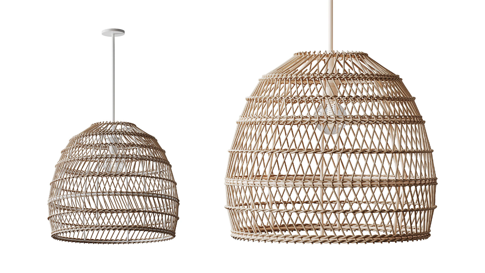 Boho Design Natural Basket Rattan Woven Pendant Light Hanging Lamp 3D Model .c4d .max .obj .3ds .fbx .stl .blend 